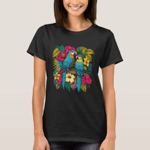 Illustratie van twee tropische parrots omringd doo t-shirt
