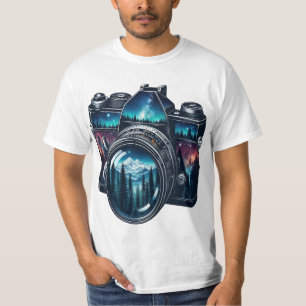 Illustratie van vintage cameranatuur met dubbele b t-shirt