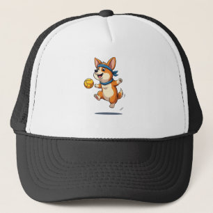 Illustratie van vintage Corgi-volleybal Schattige Trucker Pet