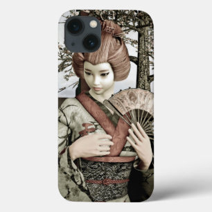 Illustratie van vintage geisha-kimono-waaier iPhone 13 hoesje