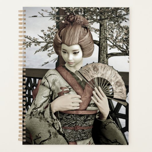 Illustratie van vintage geisha-kimono-waaier planner (Voorkant)