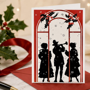 Illustratie van vintage kerstliedjeszangers in sil feestdagen kaart