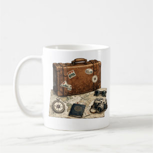 Illustratie van vintage reisessentials koffiemok