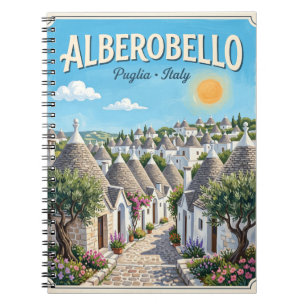 Illustratie van vintage reisposter van Alberobello Notitieboek