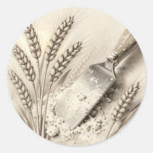 Illustratie van vintage tarwehalmen bloem deegschr ronde sticker