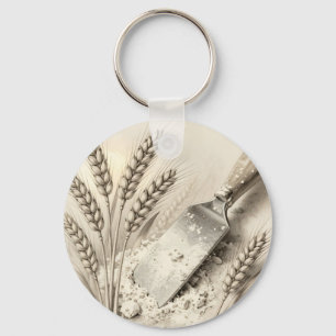 Illustratie van vintage tarwehalmen en deegschrape sleutelhanger