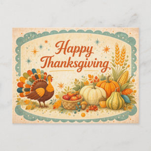 Illustratie van vintage volks kunst Thanksgiving k Feestdagenkaart