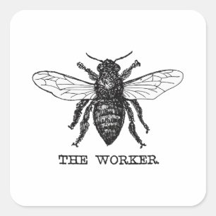 Illustratie van vintage werkbij kunst vierkante sticker