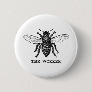 Illustratie van vintage werkbij ronde button 5,7 cm