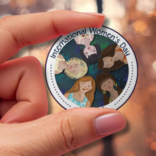 Illustratie van vrouwen vieren diversiteit IWD Ronde Button 4,0 Cm