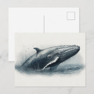 Illustratie van walvis die uit de oceaan springt K Briefkaart