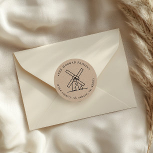 Illustratie van windmolen retouradres monogram ronde sticker