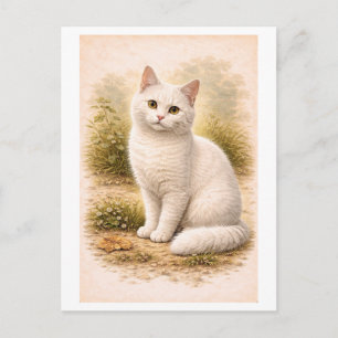Illustratie van witte kat in vintage stijl briefkaart