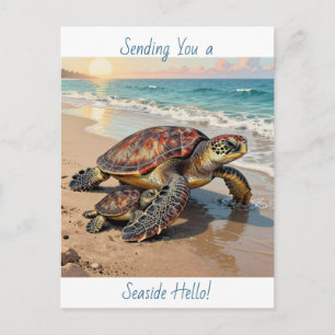 Illustratie van zeeschildpad en baby Groeten zeg Briefkaart