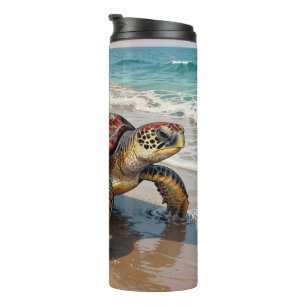 Illustratie van zeeschildpad en baby thermosbeker