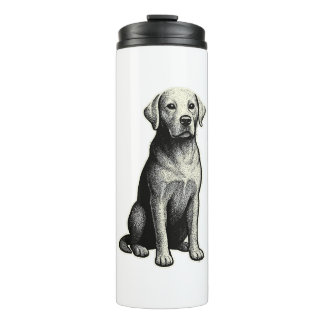 Illustratie van zittende vintage hond thermosbeker