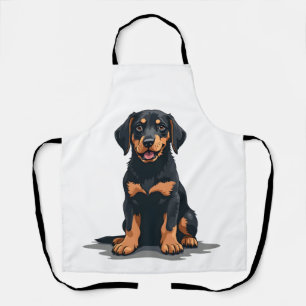 Illustratie van zwart en bruine hond van achteren  schort