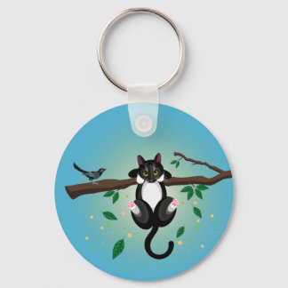 Illustratie van zwarte en witte katten - knoptoets sleutelhanger