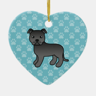 Illustratie van zwarte Staffordshire Bull Terrier- Keramisch Ornament