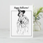 Illustratie Vintage Halloween Witch Kaart (Staand voorkant)
