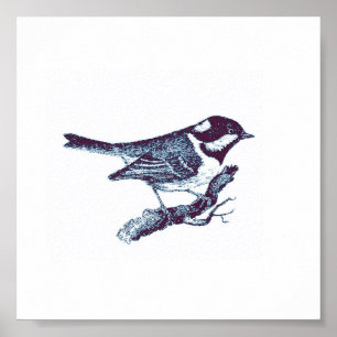 Illustratie Vintage kleine staartblauwe vogel Poster