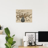 Illustratie Vintage Octopus Kraken Poster (Thuiskantoor)