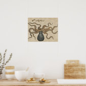 Illustratie Vintage Octopus Kraken Poster (Keuken)