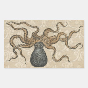 Illustratie Vintage Octopus Kraken Rechthoekige Sticker