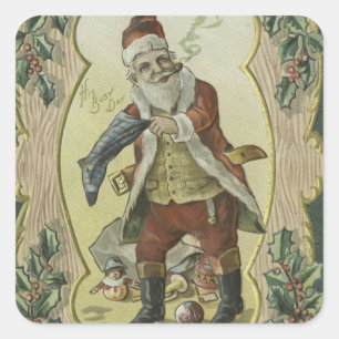 Illustratie Vintage Santa claus Vierkante Sticker