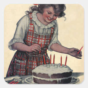 Illustratie Vintage Verjaardagsfeest Vader C Vierkante Sticker