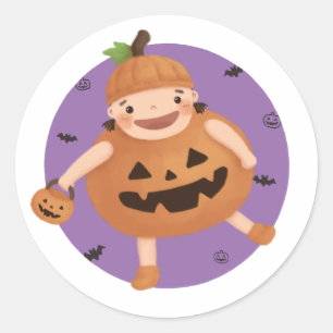 Illustratie voor Halloween: Pumpkin Girl Ronde Sticker