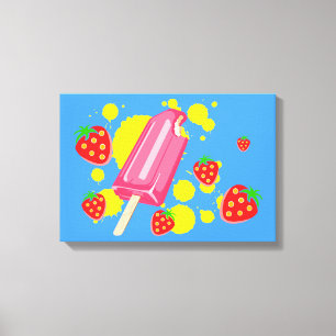 Illustratie vun roze papegaai en aardbeien canvas afdruk