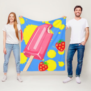 Illustratie vun roze papegaai en aardbeien fleece deken