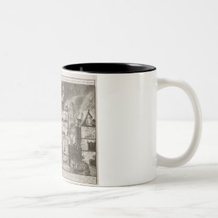 Illustratie waaruit blijkt hoe nieuwe lange brands tweekleurige koffiemok