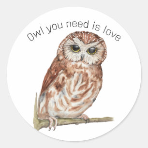 Illustratie waterverf Owl Ronde Sticker