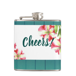 Illustratie waterverf Roze en White Petunias Heupfles