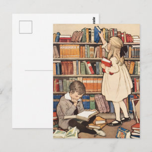 Illustratie Week van het Kinderboek Bibliotheek Briefkaart