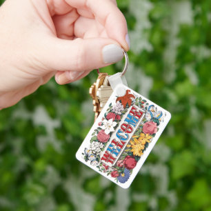 Illustratie WELKOM met Bloemen Sleutelhanger