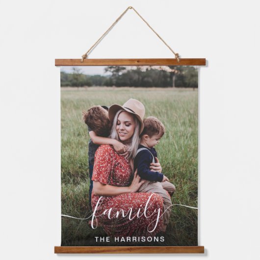 Illustratie wit script foto overlay monogram hangend wandkleed (Voorkant)