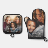 Illustratie wit script foto overlay monogram ovenwant & pannenlap set (Voorkant)