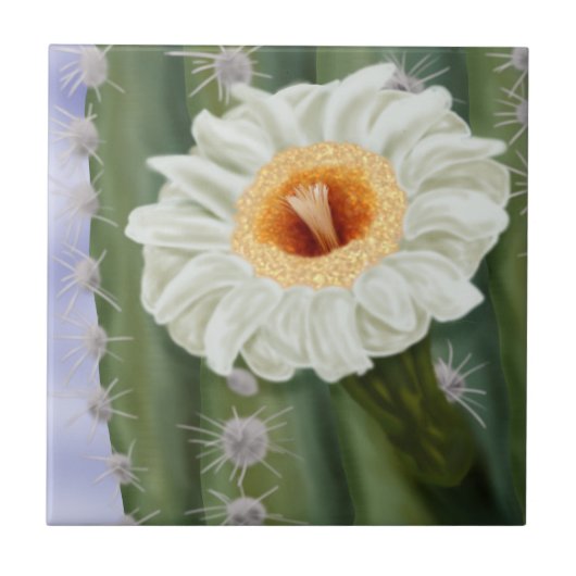 Illustratie: Witte Vloer van Saguaro Cactus Tegeltje (Voorkant)