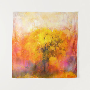 Illustratie zacht kleurrijk herfstbos. Abstract Wandkleed