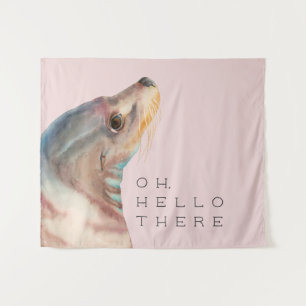 Illustratie zee Lion   Voeg je grappige tekst toe Wandkleed