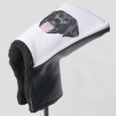 Illustratie zwarte labrador-herstelprogramma met g golfheadcover (3/4 voorkant)
