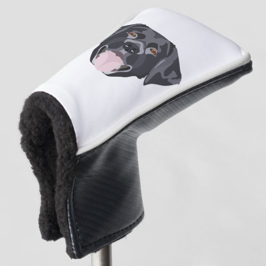 Illustratie zwarte labrador-herstelprogramma met g golfheadcover (3/4 voorkant)