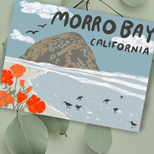 Illustratiebalk Morro Bay Central California Briefkaart