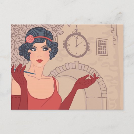 Illustratief Flapper Girl Briefkaart (Voorkant)