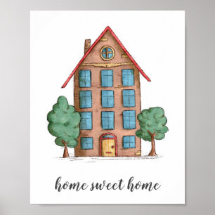 Illustratief Home Sweet Home-appartementengebouw Poster