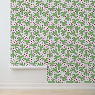 Illustratief patroon Cactus & Roze bloemen Behang