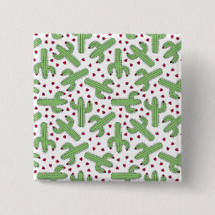 Illustratief patroon Cactus & Roze bloemen Vierkante Button 5,1 Cm
